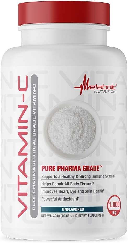 Nutrición metabólica Vitamina C, 1000 mg, Grado farmacéutico puro, Ácido ascórbico de alta absorción (300 g)