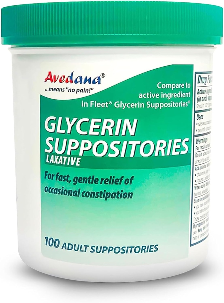 USP 2g Glycerin Laxatives Suppository – 100 Adult Size Laxative Suppositories for Hombre and Women – Fast and Gentle Relief Suppositories for Constipation – Comfortable Shape Adult Suppository