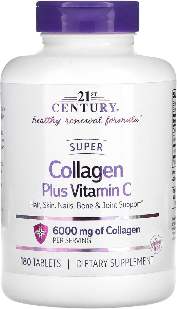 21th Century Super Collagen Plus Vitamina C Tablets, 180 Cuenta