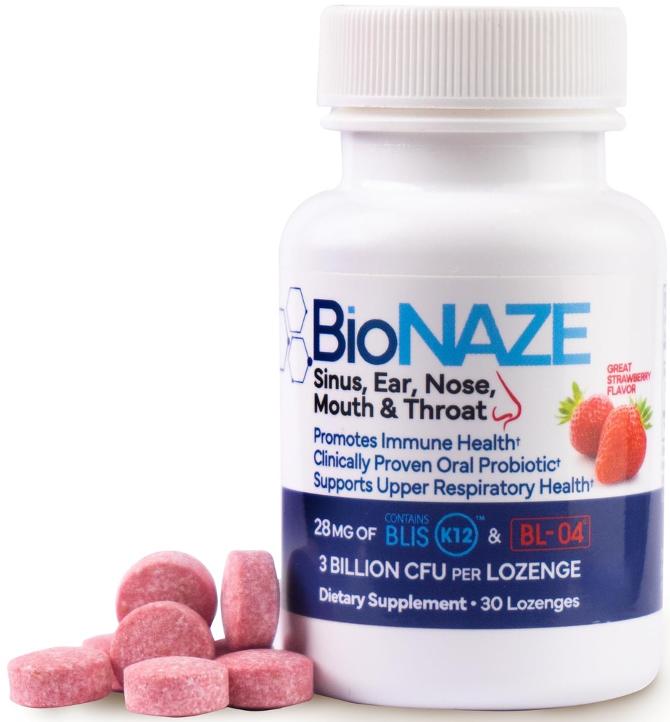 BioNaze Oral Probiotic BLIS K12 & BL-04 for Sinus, Tonsil Stones, Bad Breath, Post Nasal Drip, Throat, Mouth, Teeth & Gut - Improve Oral & Respiratory Health. Clinically Proven Probiotic Strains 30 ct