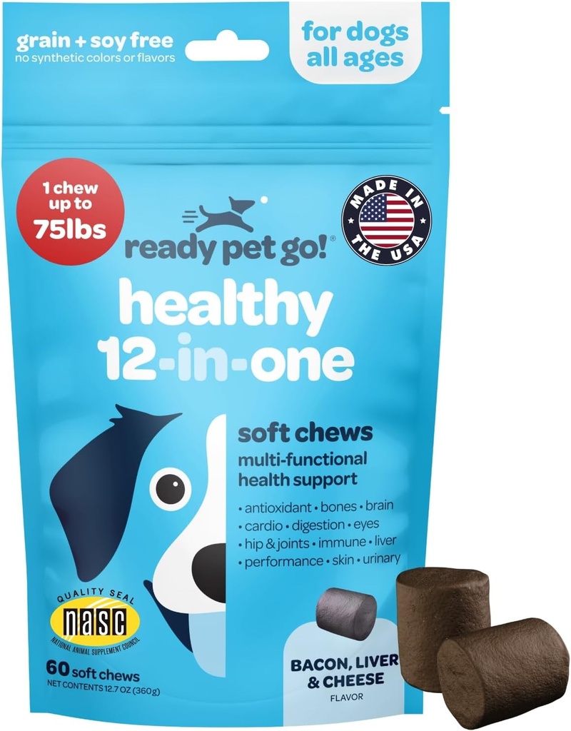 12-en-1 Multivitamina completa para perros ← Perro Multivitamínico Agrietado con Glucosamina Condroitina &amp; Probióticos Digestivos para Perros de Todas las Edades y Tallas