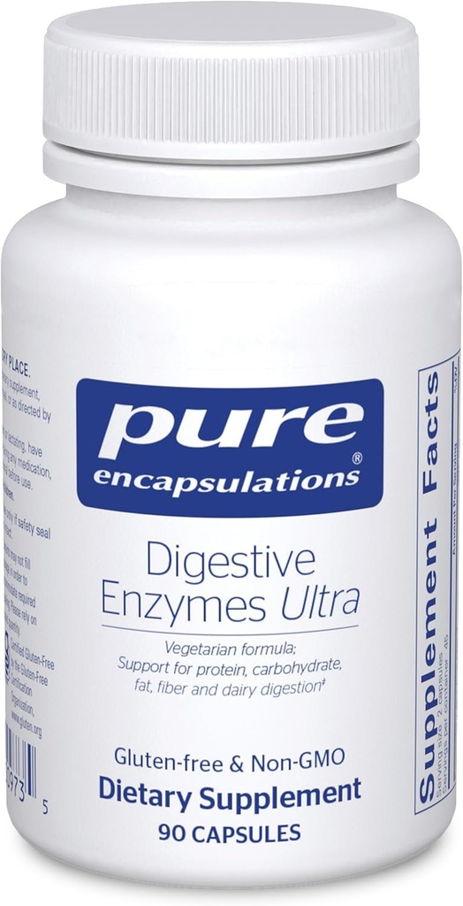 Encapsulaciones puras Enzimas digestivas Ultra - Vegetarian Digestive Enzyme Suplemento de Apoyo Proteína, Carb, Fibra y Digestión Dairy* - 90 cápsulas