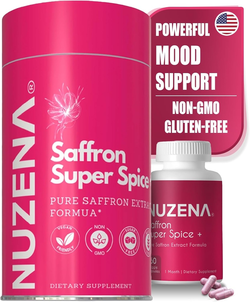 Nuzena Saffron Extract Supplements ← 88.5mg per Serving ← Mood Enhancer Silencio Vegan ← Non-GMO Silencio Pure Saffron Supplements for Eyes, Memory and Mood Support confidencialidad Pack of 60 (Serving Size: 1 Capsule)