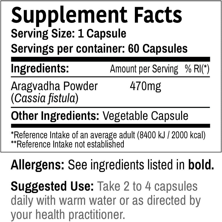 DR WAKDE'S Aragwadha Capsules (Cassia Fistula, 60 Veg Caps, Suplemento de base vegetal, hierba ayurvédica, todo natural, vegano)