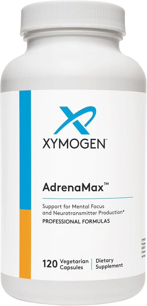 XYMOGEN AdrenaMax - L-Tyrosine + N-Acetyl-L-Cysteine NAC Suplemento - Soporte para Producción de Mood, Focus, Alertness y Neurotransmisor - Ayuda Mantener niveles saludables de Dopamina (120 cápsulas)