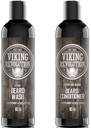 Viking Revolution Beard Shampoo and Conditioner Set - Top-tier Beard Care Kit with Argan & Jojoba Oils for Healthy Beard Growth, No Itching or Irritation, Rich Lather, Eucalyptus Scent (10 oz)
