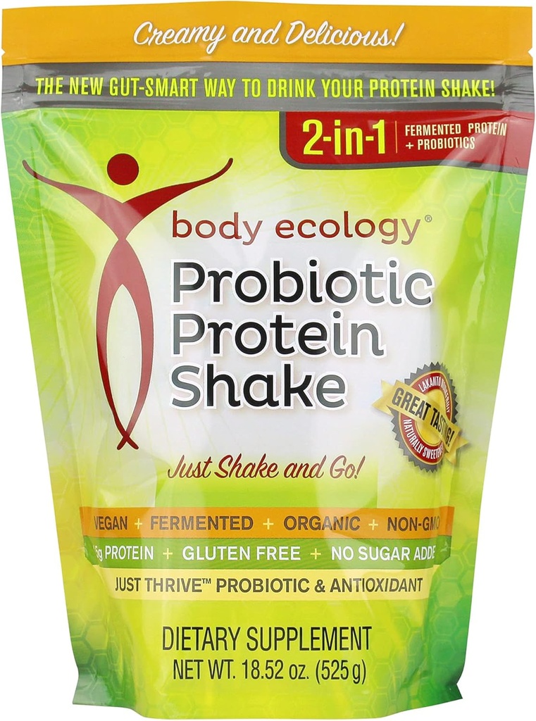 Body Ecology Probiotic Protein Shake Powder ← Fermented Protein Suplemento dietético  Non-GMO  Gluten Free ← Soy Free Silencio No Sugar Añadido ← 15g of Protein ← Protein Powder ← Resealable 18.52 OZ