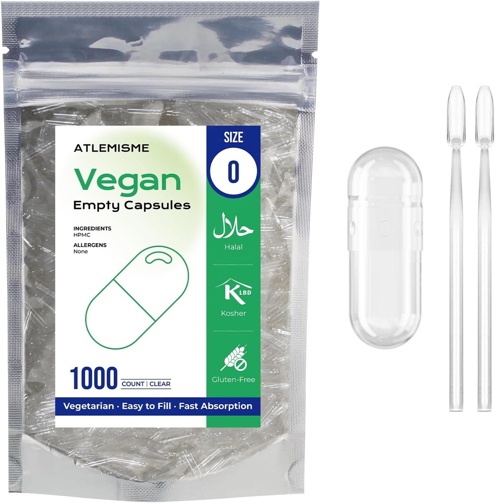 Empty Vegan Capsules Tamaño 0 - Vegan Capsules Vacío (1000 Conde) DIY Vegetal