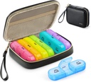 AUVON Organizador semanal de píldoras 3 veces al día, gran caja de píldoras 7 día con bolsa de cuero PU, Protabel caja de píldoras de viaje Recordatorio, Daily Pill Box 3 veces al día para vitaminas, aceites de pescado, suplementos