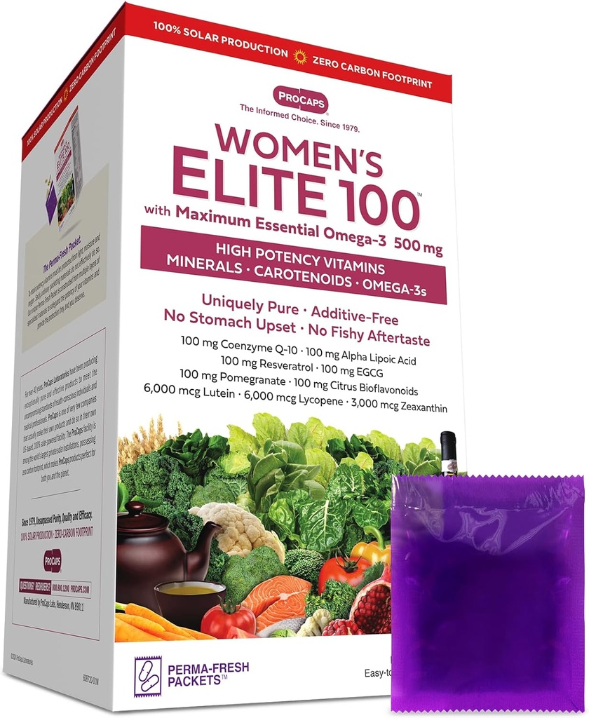 Multivitamina ANDREW LESSMAN - Elite-100 femenino con Omega Máximo Esencial-3 500 mg 120 Packets - 40+ Nutrientes de Potente, Vitaminas Esenciales, Minerales, Fitonutrientes y Carotenoides. No hay aditivos