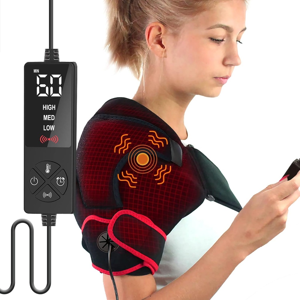 Cretrill Hoja de Calefacción con Masajeador para Alivio de Dolor Profundo Tissue, Masajes Calefacción Pad Eléctrico para Hombro congelado, Bursitis Artritis del hombro, Tendonitis, Rotator Cuff Alivio de Dolor