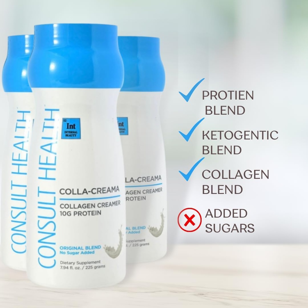 Consult Health - Colla-Creama Collagen Creamer Supplement - 10g Protein - Ketogenic Blend - Powder Coffee Creamer - Coconut Oil, Energy Boosting MCT Oil - No Added Sugar - 7.94 oz