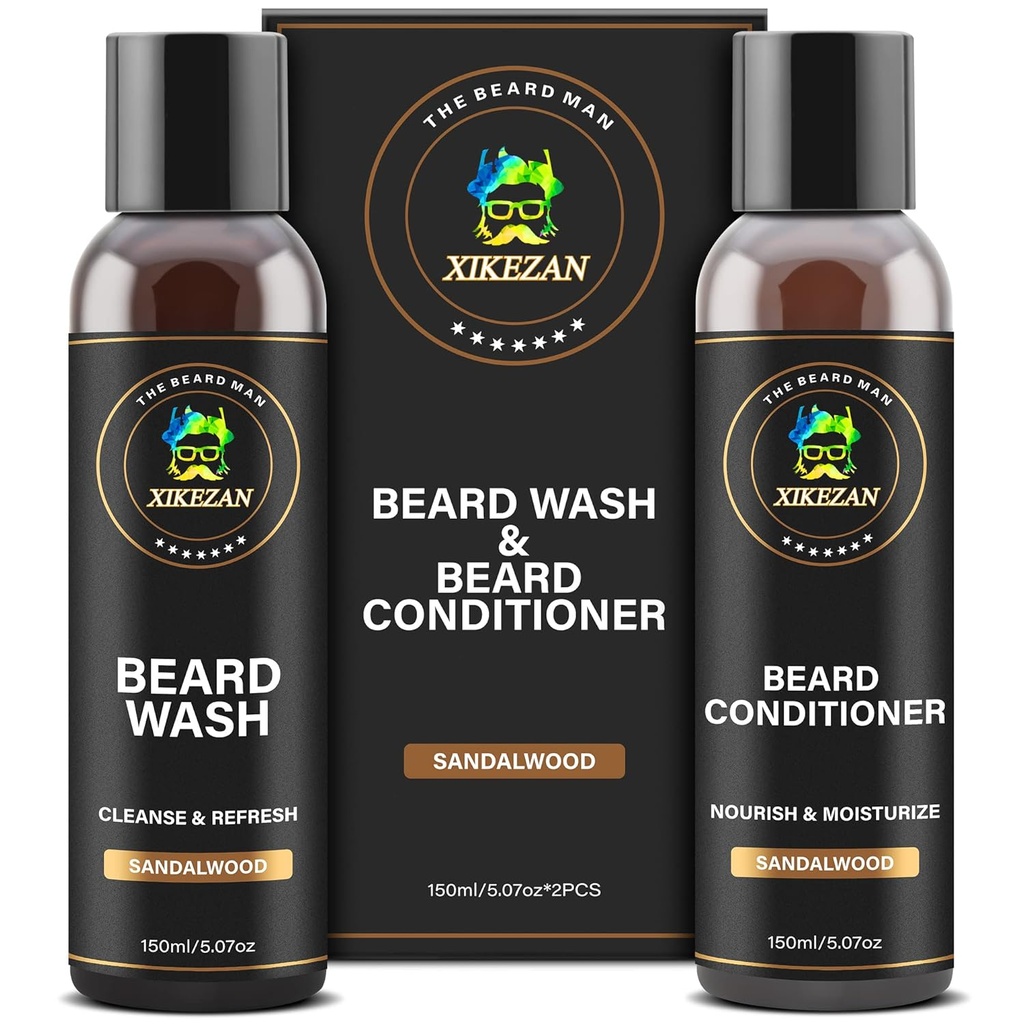 XIKEZAN Beard Wash &amp; Beard Conditioner Natural Softener Set w/Argan & Jojoba Oils Smooths &amp; Strengthenings Christmas Stocking Stuffers Regalos del Día del Padre para Hombres
