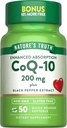 La verdad de la naturaleza CoQ10 200mg Softgels Silencio 50 Conde Silencio Enhanced Absorption Suplemento  Plus Black Pepper Extract ← Non-GMO, Gluten Free