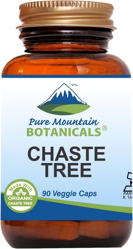 Pure Mountain Botanicals Chaste Tree Berry Capsules - Kosher Vegan Caps con 400mg Orgánico Vitex Chasteberry Suplemento