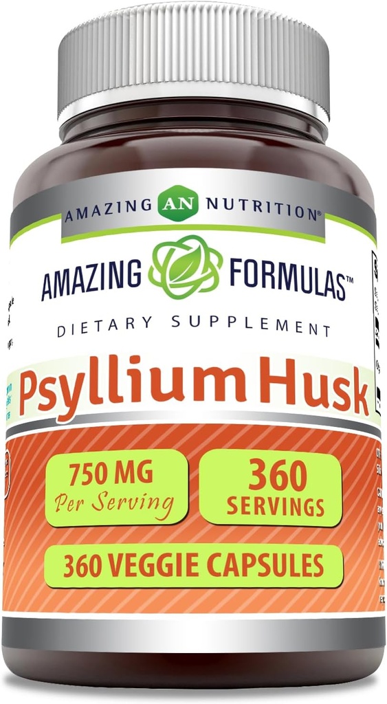 Fórmulas increíbles Psyllium Husk 750mg Veggie Capsules Suplemento ← Non-GMO Silencio Gluten Gratis Silencio Made in USA ← Adecuado para los vegetarianos (360 Conteo)