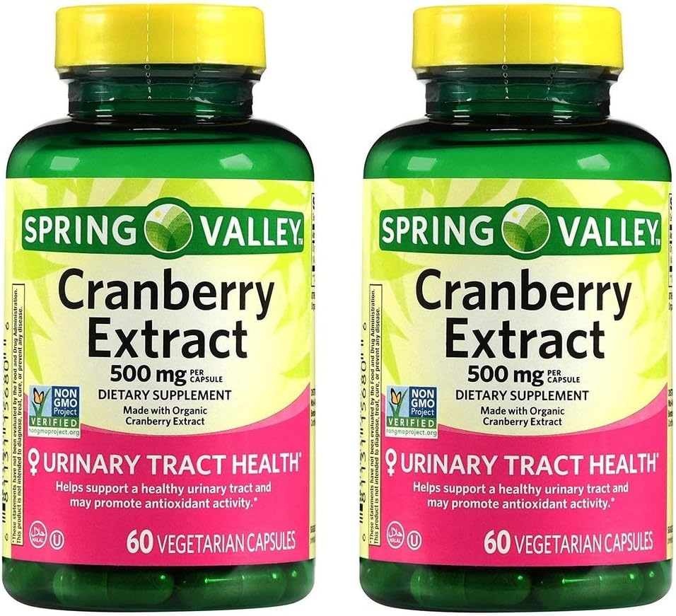 Extracto de arándano de Spring Valley para la salud del tracto urinario, Suplemento diario, Salud antioxidante, 60 cuenta, 500 mg por cápsula (Pack of 2)