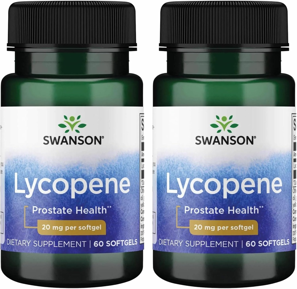 Swanson Lycopene - Suplemento Natural Promoción de la Salud de la Prostata, Salud del Corazón, " Apoyo a la Presión de la Sangre dentro del rango normal - Mens Health Supplement - (60 Softgels) 2 Pack
