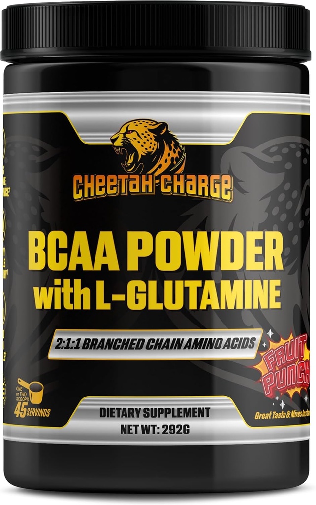 BCAA Powder with L-Glutamine TENIDO 2:1 Aminoácidos de cadena ramificada TENIDO Post Workout Recovery Powder - 45 Servings (Fruit Punch)