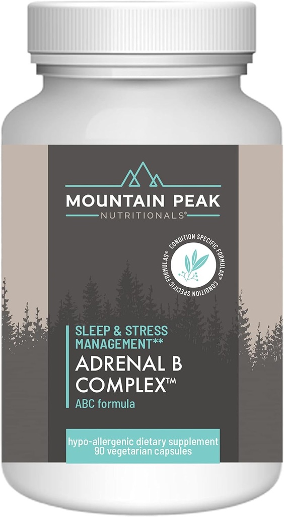 Complejo de Montaña Peak Adrenal B - Cortisol Support w/Ashwagandha, Vitamina B6, B12 &amp; C - Ayuda a apoyar los niveles de estrés - Encodcrine &amp; Nervous System Support Supplement (90 Vegetarian Capsules)