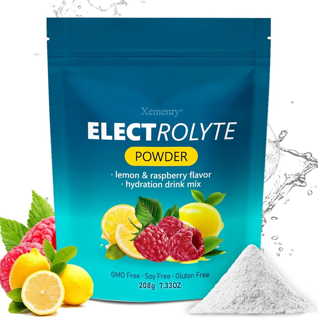 Hidration Electrolyte Powder, Keto & No Sugar - High Potassium (1000mg) con Lemon Raspberry Flavored - Zero Calorie Sugar Free Electrolyte Powder, Non-GMO 32 Servings