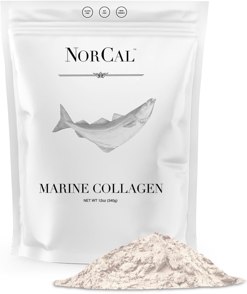 Norcal Marine Collagen - 12oz Marine Collagen Peptides Powder TEN High Protein, Zero Fat/Sugar/Carb ← Skin, Hair, Nail & Joint Health TEN Low Metals, US GMP Certified