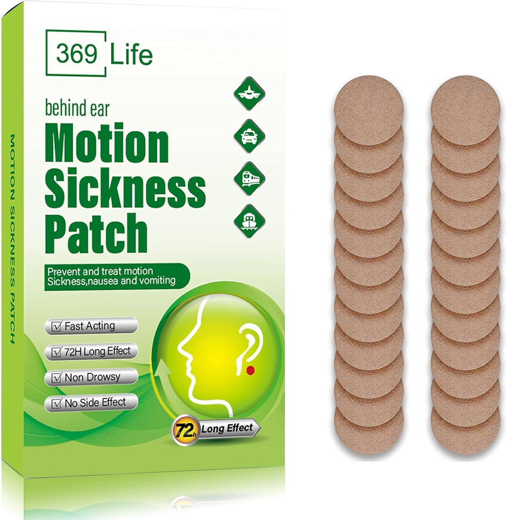 Motion Sickness Patches for Car and Boat Rides, Ships, Cruise and Airplane &amp; Other Forms of Transport - Travel Essentials, for Adults and Kids (24 Count)