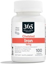 365 por Whole Foods Market, Chelated Iron 18mg, Vegan, 100 cápsulas