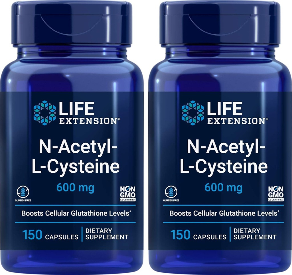 Ampliación de vida N-Acetyl-L-Cysteine (NAC) 600mg, 150 cápsulas (Pack of 2)