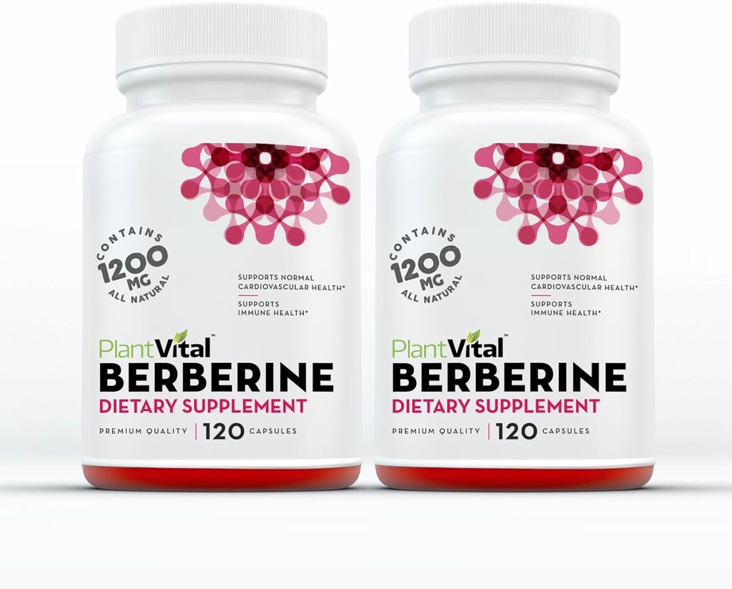 Berberina vegetal 1200mg (2 caps) Suplemento No GMO para Apoyo Inmunitario y Salud Cardiovascular Normal - 240 Conde, Vegan y Made in The USA
