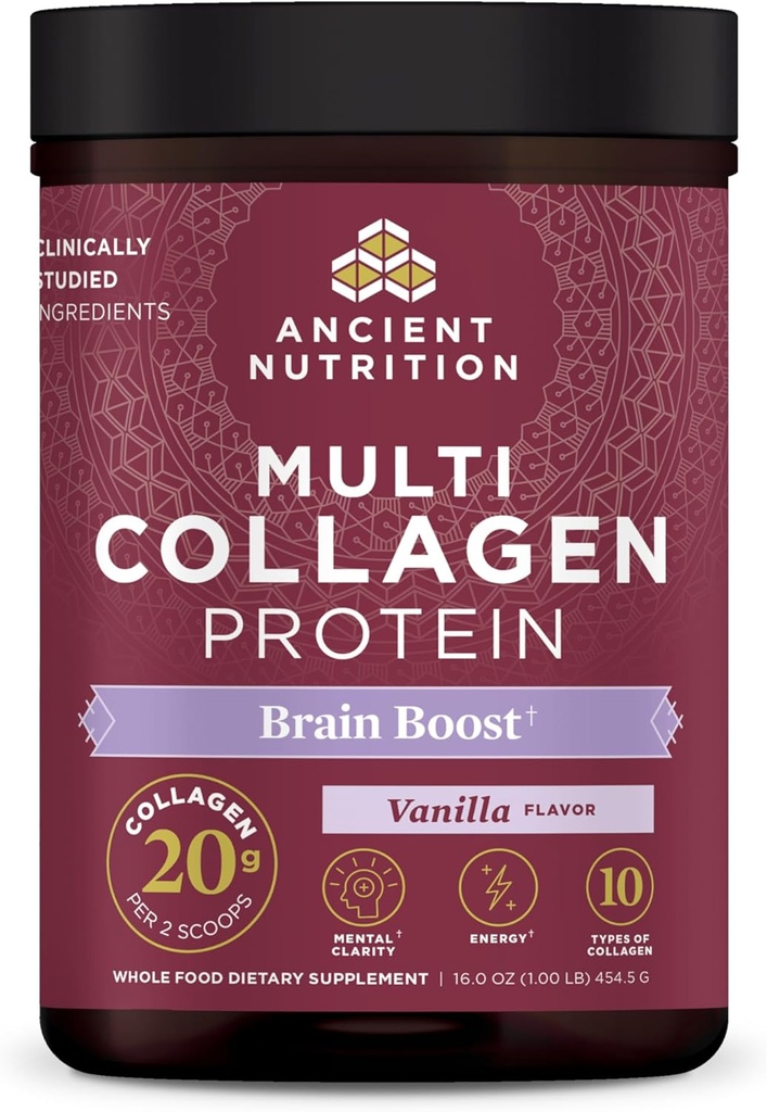 Proteína de polvo de colágeno antiguo, Proteína multi colágeno, Péptidos de colágeno hidrolizado Apoya la piel y las uñas, Suplemento conjunto (Brain Boost, 45 Servimientos)