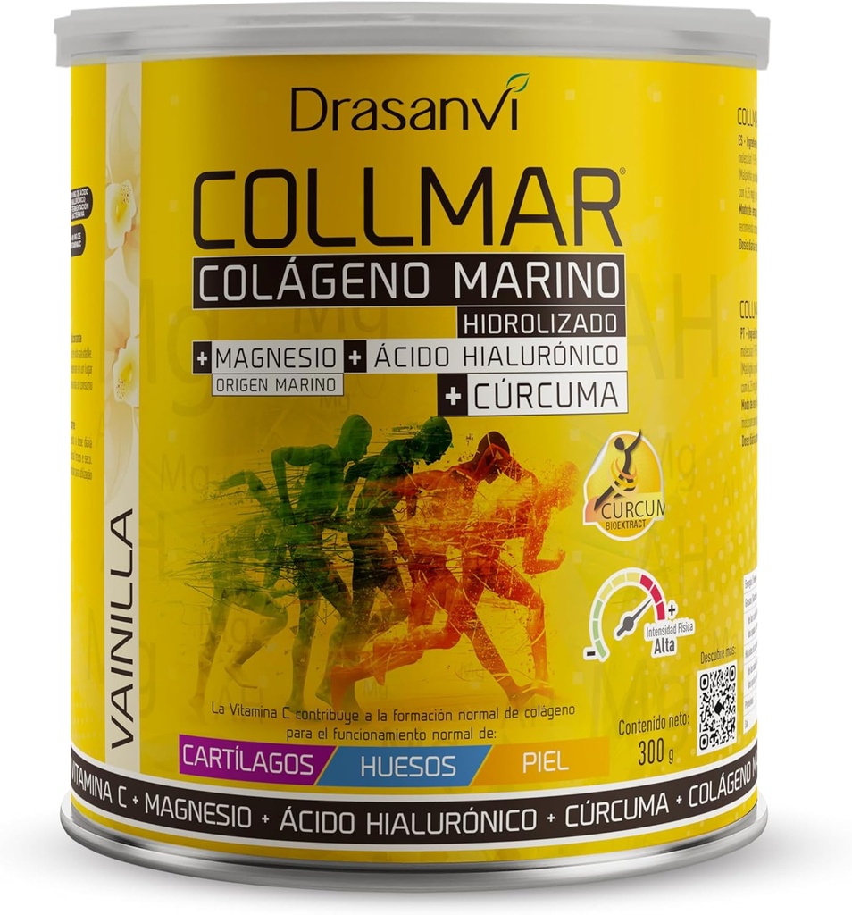 Drasanvi COLLMAR Hydrolyzed Collagen with Magnesium and Turmeric 300g Powder Vanilla Flavor - for Muscle Growth anda Gluten Free