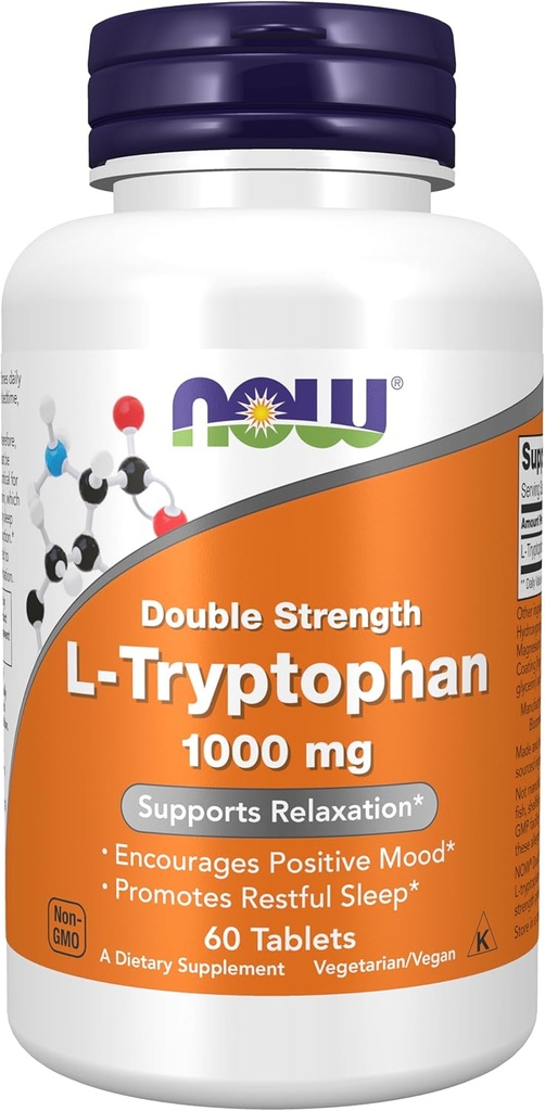 AHORA Suplementos de alimentos, L-Tryptophan 1.000 mg, Doble fuerza, estimula el flujo positivo*, apoya la relajación*, 60 tabletas