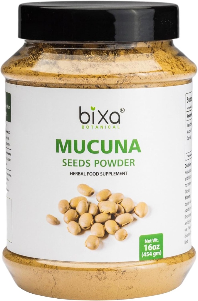 bixa BOTANICAL Mucuna Pruriens Powder ← Velvet Bean Powder Silencio Kapikacchu Silencio Kaunch Beej Silencio Ayurvedic Herbal Suplemento ❌ Energy Booster  1 Pound / 16 OZ Silencio Gluten Free, Non-GMO, Steam Treated, Vegan,