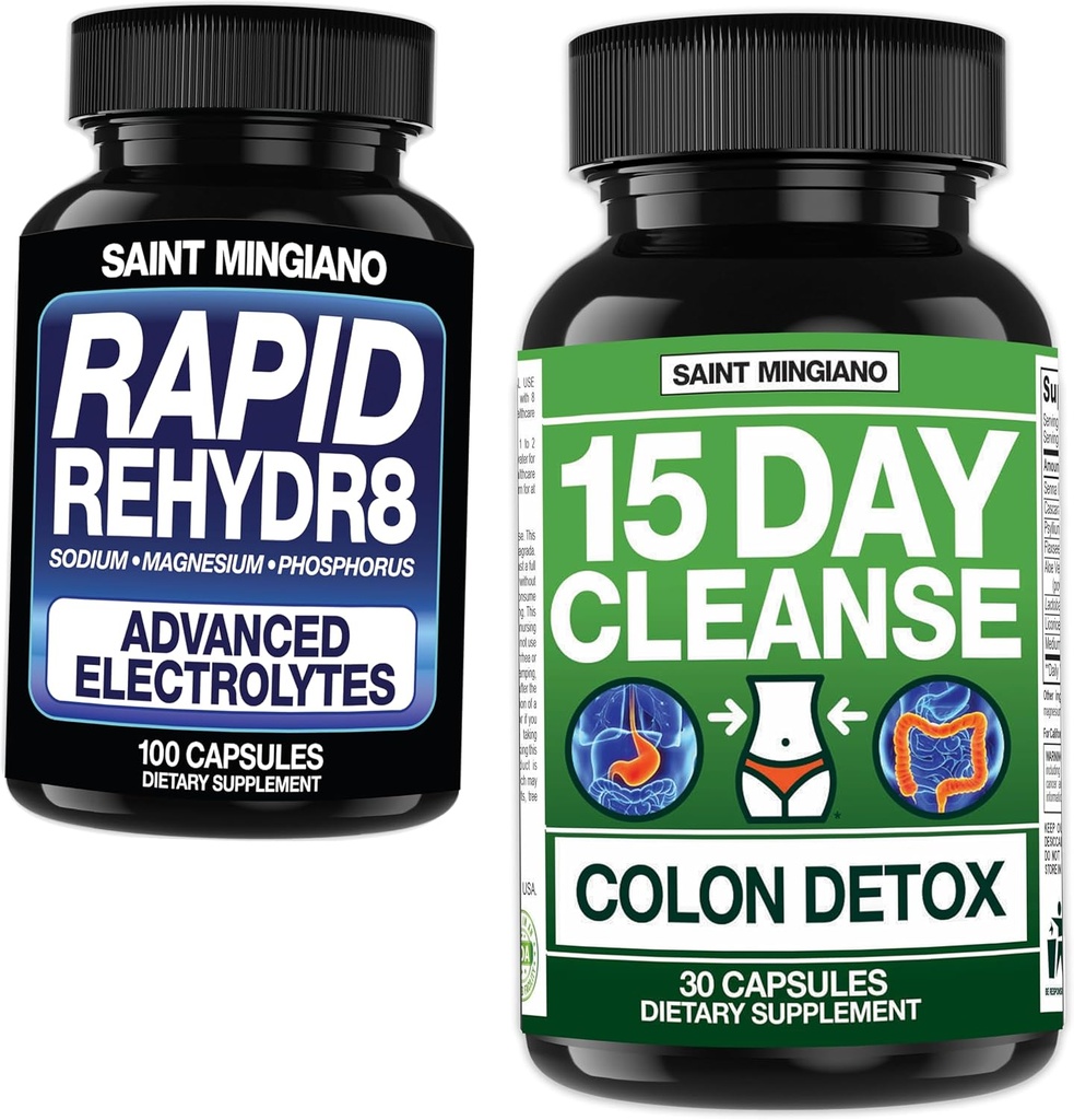 15 días de limpieza Ø Colon Detox con laxante natural - con - Rapid Rehydr8 Electrolyte Suplementos Prevención de calambres y apoyos musculares resistencia y recuperación - 100 cápsulas
