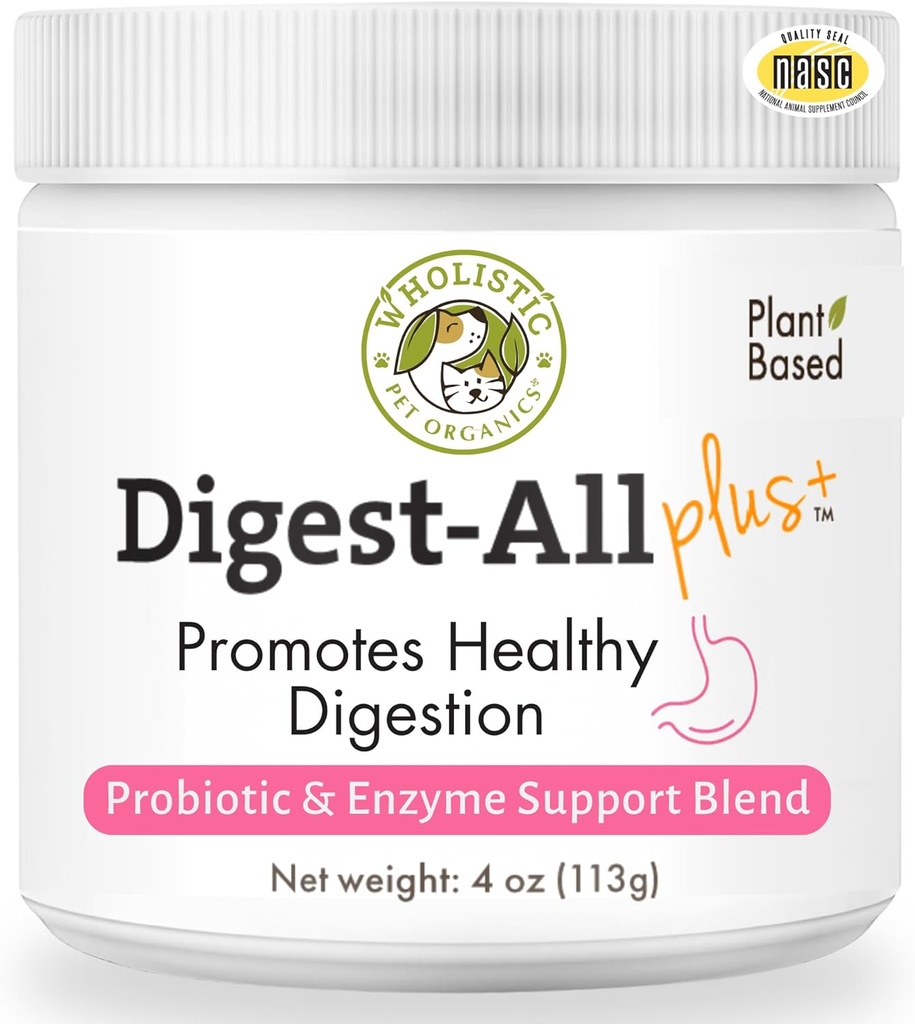 Orgánicas de mascotas Wholistic Probióticos para perros con enzimas digestivas & fibra prebiótica - 4 Oz - Probióticos de gato diario para la salud digestiva, antidiarrea " Gut Support - Suplemento de polvo natural