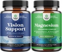 Agrupación de suplemento completo de salud de ojos para adultos para visión Presión de ojos secos y protección de la luz azul y alta absorción Magnesio Suplemento Complejo de magnesio para la digestión de estómago del sueño y soporte de orina