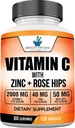 American Standard Supplements Vitamin C 2000mg, Zinc 40mg y Rose HIPS 50mg Por Serving, Vegan, Gluten Free, Non-GMO (120 Conteo)