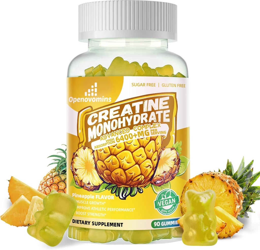 Complejo de Gummies de Monohidrato de Creatina para Hombres y Mujeres -Fórmula avanzada W/L-Taurina + Vitamina B12, Suplemento Chewable Libre de Azúcar,90
