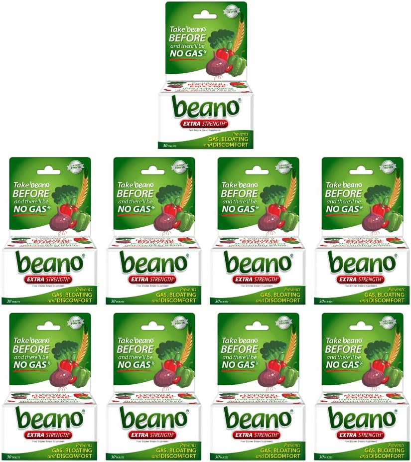 Beano Extra Strength, Digestive Enzyme Supplement, Prevents Gas, Bloating and Discomfort (Packaging May Vary) 30 Cuenta cada uno (Pack of 9)