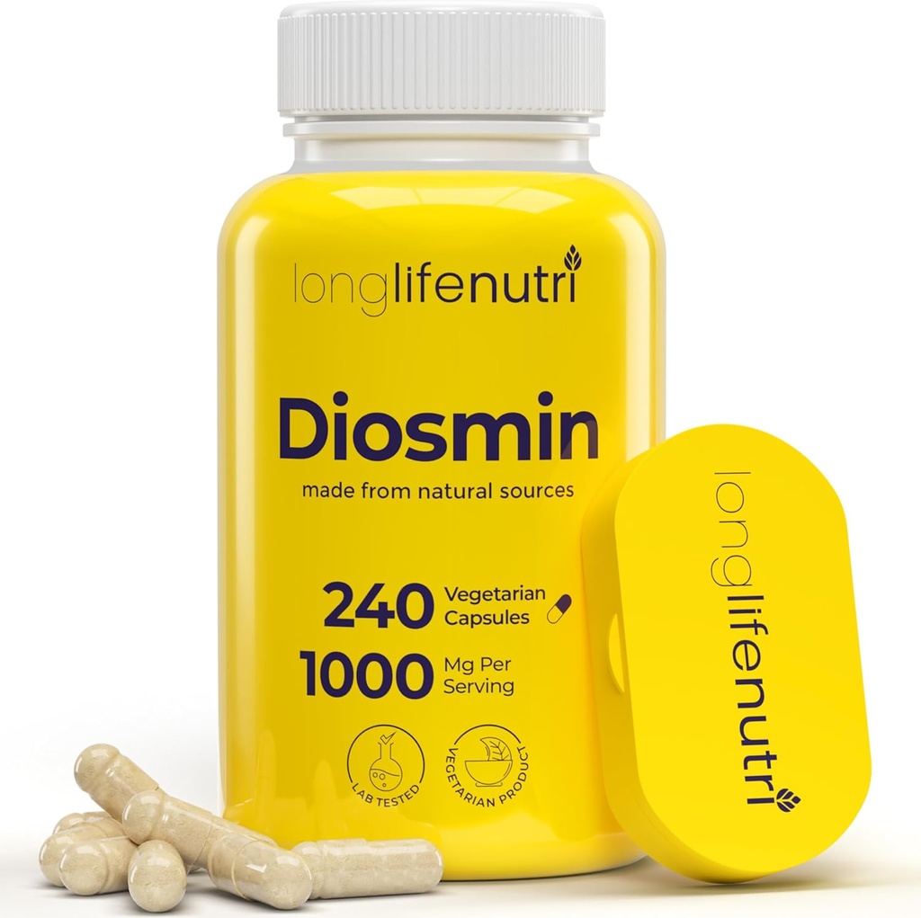 Diosmin 1000mg Advanced Fórmula - 240 cápsulas para soporte circulatorio de salud, suministro de 4 meses, no transgénico, hecho en EE.UU. - Suplemento de bienestar diario