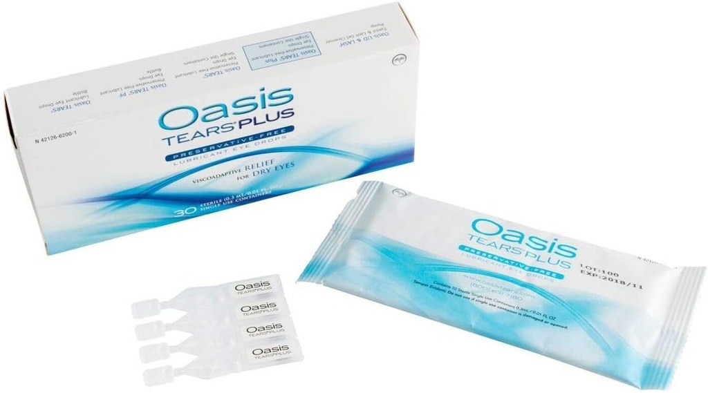 Oasis TEARS PLUS Gotas Lubricantes Libres de Conservación, 30 contenedores, 0,3 ML/0.01 FL OZ