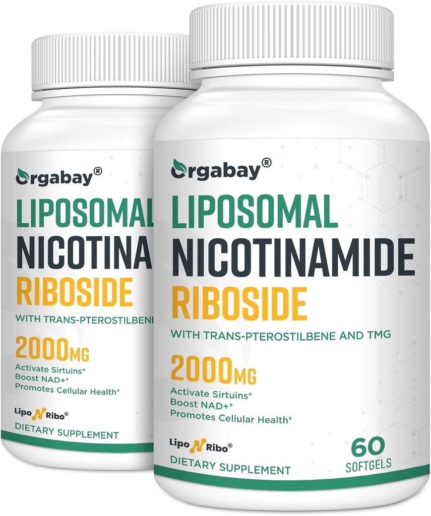 Orgabay Liposomal Nicotinamide Riboside 2000 MG con TMG y Pterostilbene, Boosting NAD+, Support Healthy Aging, 120 Count