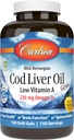 Carlson - Cod Liver Oil Gems, Low Vitamin A, 230 mg Omega-3, Norwegian, Wild Caught, Sostentablemente Fuented, 150 Softgels