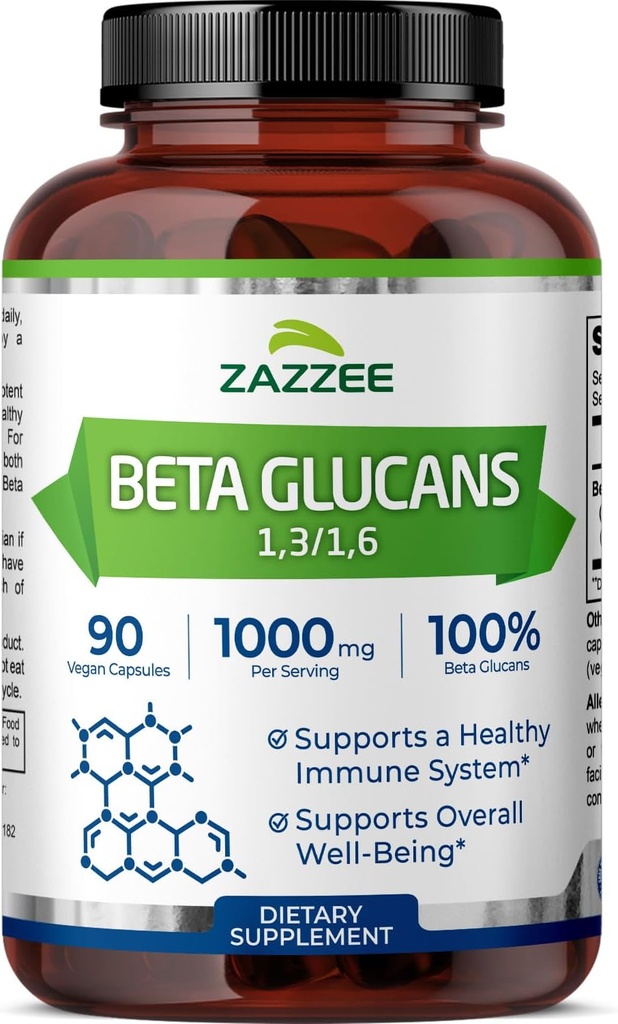 Zazzee Extra Strength 1,3/1,6 Beta Glucans, 1000 mg, 100% concentrado, 90 cápsulas Vegan, soporta un sistema sano de inmunos, 100% vegetariano, todo natural y no transgénico