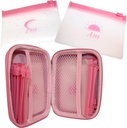 Pink Day and Night Pill Wallet w/Zipper, PU Leather Pill Case 5.5 X 4 x1.75 Inch, Includes14 AM PM Pill Organizer 7 Day Small Pill Bags of 3x4 Inch, Pill Pouches for Medicine or Supplements