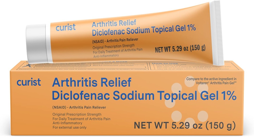 Curist Diclofenac Sodium Topical Gel 1 Percent 150g for Arthritis Dolor - Conjunto de Dolor para Dolor de Mano/Foot, Dolor de rodilla/Elbow &amp; Dolor de tobillo - 1% - 5.29oz