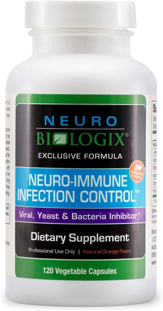 Control de Infección Neuro Inmunitaria – Complemento de Soporte Inmunitario avanzado – Ayuda a mantener el equilibrio de levaduras y función digestiva - Contiene Monolaurin, L lisina, Elderberry, Cinnamon &amp; Olive Leaf