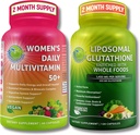 SUPPLEMENTOS STUDIO Antioxidante, Cellular &amp; Immune Support Bundle - Women's Daily Multivitamin 50+ con Superalimentos Orgánicos + Liposomal Glutathione 500mg - Vegan, No-GMO, Limpiabola