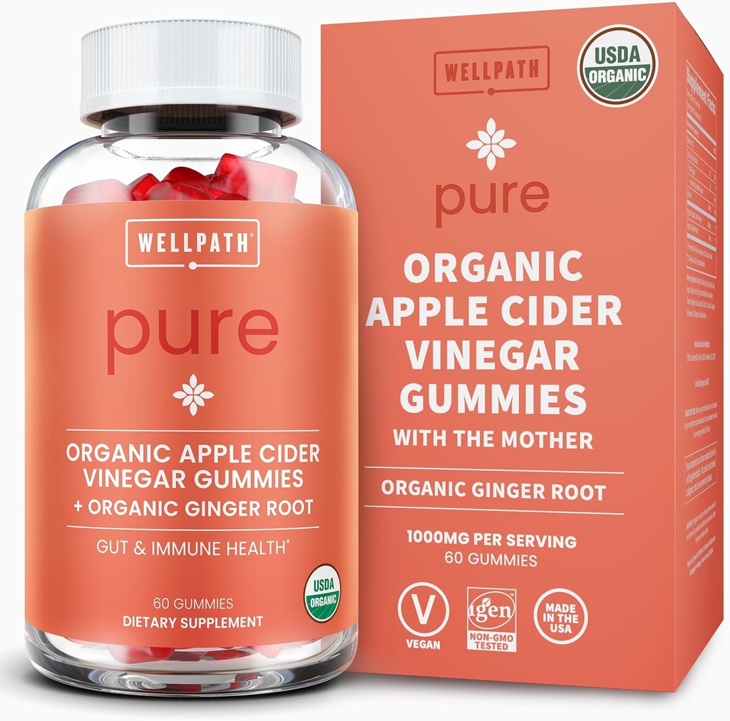 Bueno. Camino Orgánica Manzana Vinagre Gummies con la Madre - USDA Organic ACV Gummies - Vinagre de sidra de manzana con la Madre para la Salud Gut - Vegan, No GMO, 60 Ct